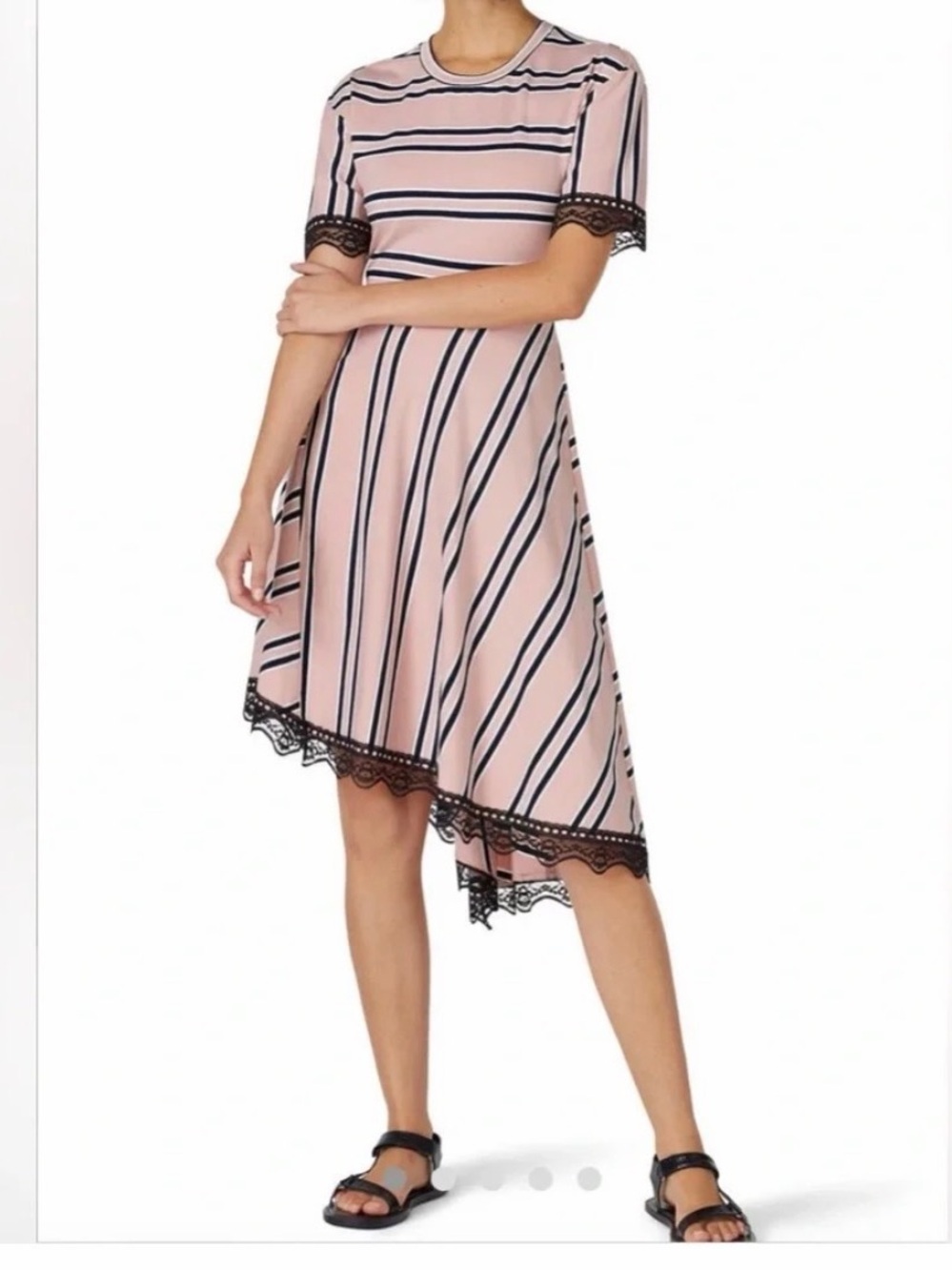 Koche Collective Pink Black Stripe T Shirt Dress Lace Trim Women’s EU 42 US 10